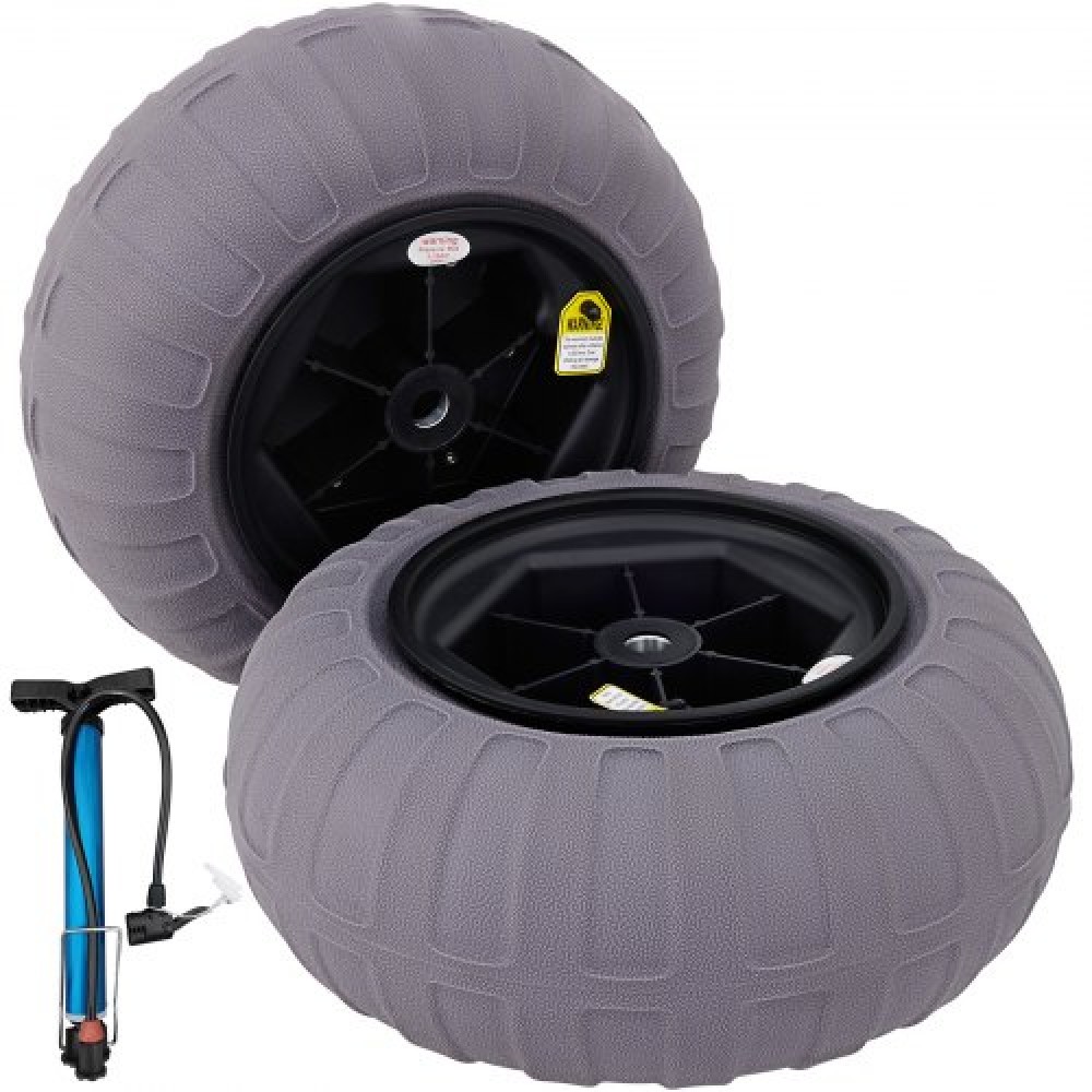 VEVOR Beach Balloon Wheels, 15.7" Replacement Sand Tires, TPU Cart Tires for Kayak Dolly, Canoe Cart and Buggy w/ Free Air Pump, 2-Pack
