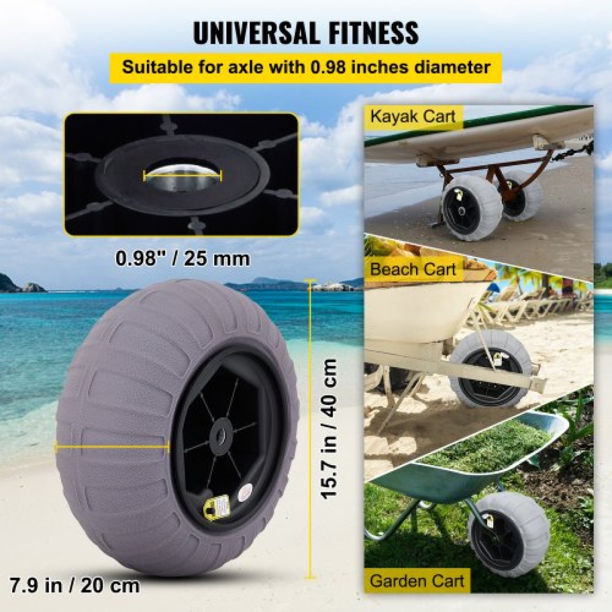 VEVOR Beach Balloon Wheels, Ανταλλακτικά ελαστικά άμμου 16", TPU Cart ελαστικά για Kayak Dolly, Canoe Cart και Buggy με δωρεάν αντλία αέρα, 2-συσκευασία