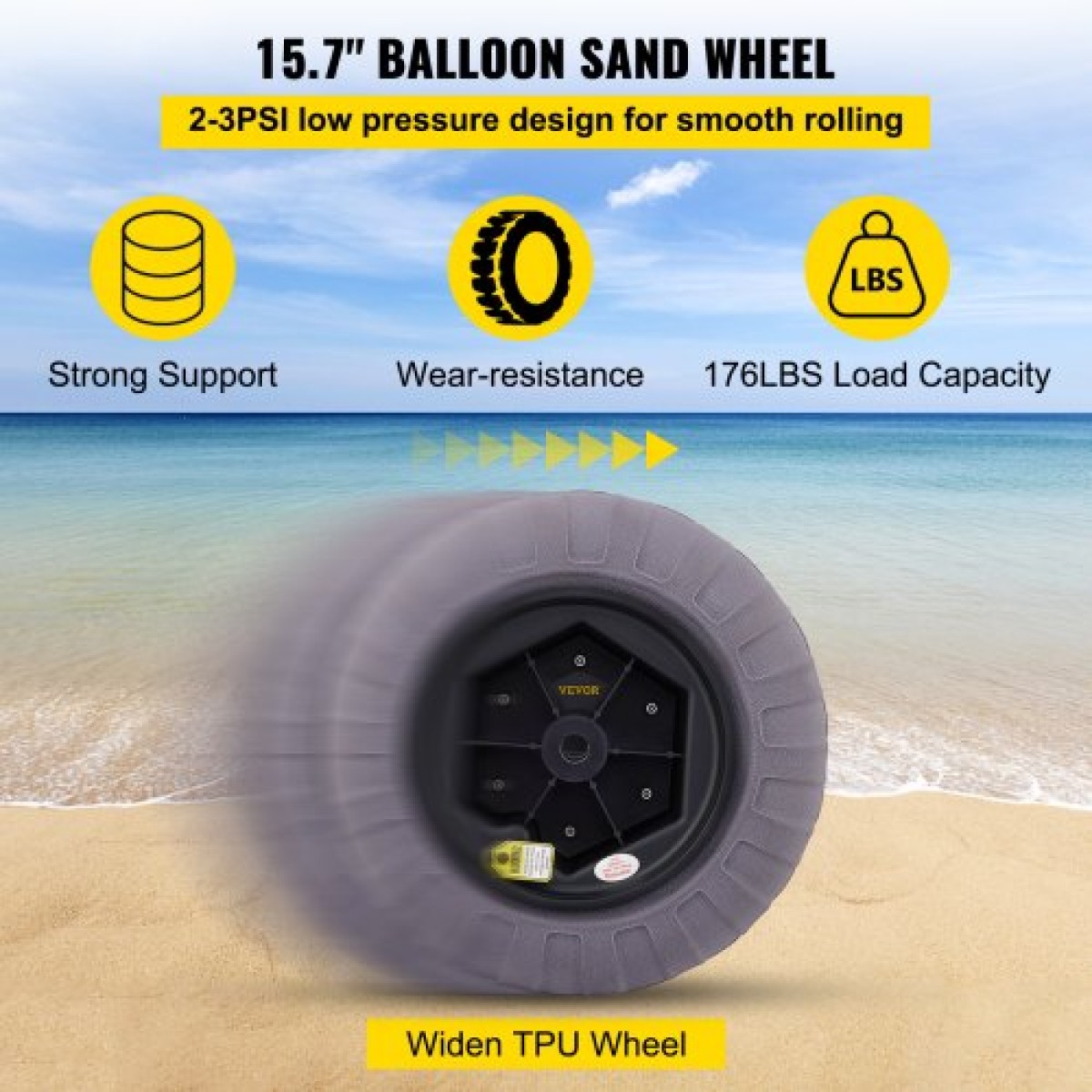 VEVOR Beach Balloon Wheels, Ανταλλακτικά ελαστικά άμμου 16", TPU Cart ελαστικά για Kayak Dolly, Canoe Cart και Buggy με δωρεάν αντλία αέρα, 2-συσκευασία