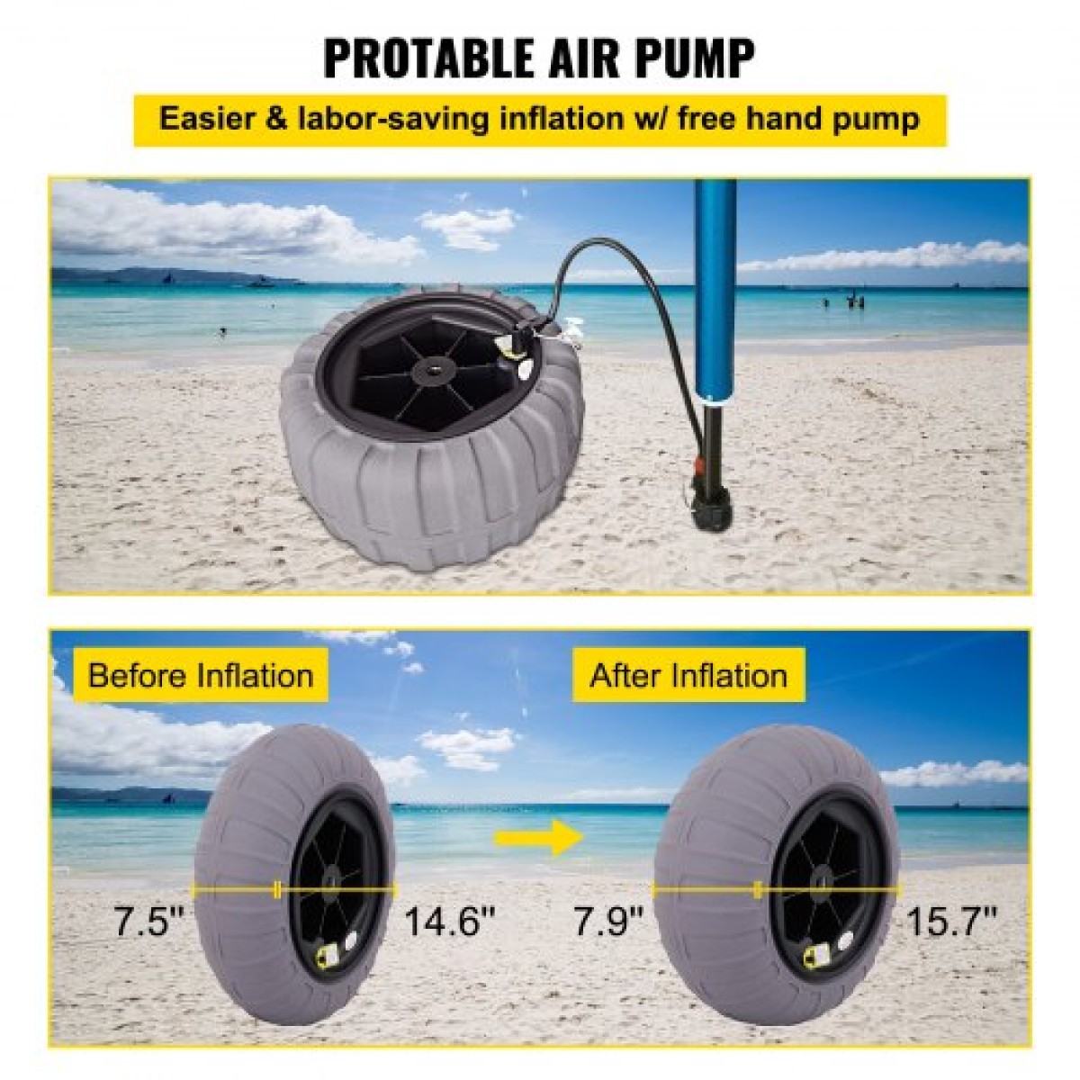 VEVOR Beach Balloon Wheels, Ανταλλακτικά ελαστικά άμμου 16", TPU Cart ελαστικά για Kayak Dolly, Canoe Cart και Buggy με δωρεάν αντλία αέρα, 2-συσκευασία