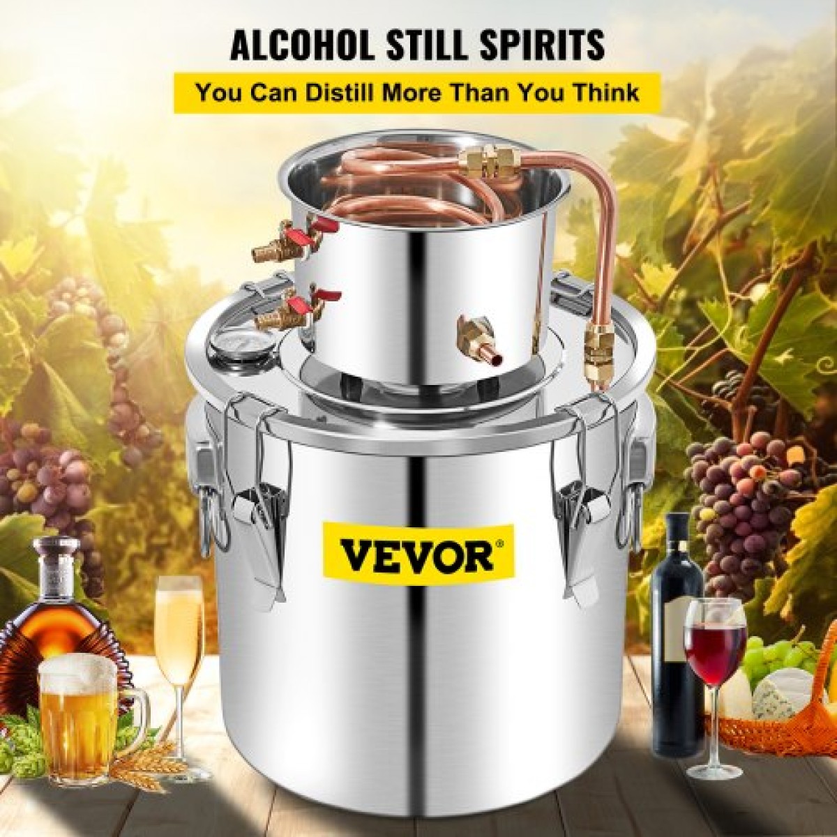 VEVOR Alcohol Still, 50L από ανοξείδωτο ατσάλι Νερό Οινοπνευματοποιητής Distiller με Συμπυκνωτή, 13,2Gal Boiler Wine Making with Copper Tube, Home Brewing Kit με ενσωματωμένο θερμόμετρο για DIY Whisky Wine Brandy, Sil