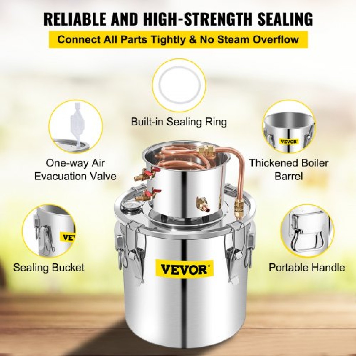 VEVOR Alcohol Still, 50L από ανοξείδωτο ατσάλι Νερό Οινοπνευματοποιητής Distiller με Συμπυκνωτή, 13,2Gal Boiler Wine Making with Copper Tube, Home Brewing Kit με ενσωματωμένο θερμόμετρο για DIY Whisky Wine Brandy, Sil