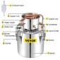 VEVOR Alcohol Still, 50L από ανοξείδωτο ατσάλι Νερό Οινοπνευματοποιητής Distiller με Συμπυκνωτή, 13,2Gal Boiler Wine Making with Copper Tube, Home Brewing Kit με ενσωματωμένο θερμόμετρο για DIY Whisky Wine Brandy, Sil