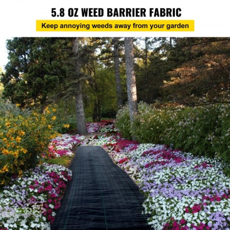 VEVOR Garden Weed Barrier Fabric, 197 g/m² Heavy Duty Landscape Fabric, 120 cm x 3048 cm Weed Block Control for Garden Ground Cover, Υφαντό ύφασμα γεωύφασμα για εξωραϊσμό, κηπουρική, υπόστρωμα, μαύρο