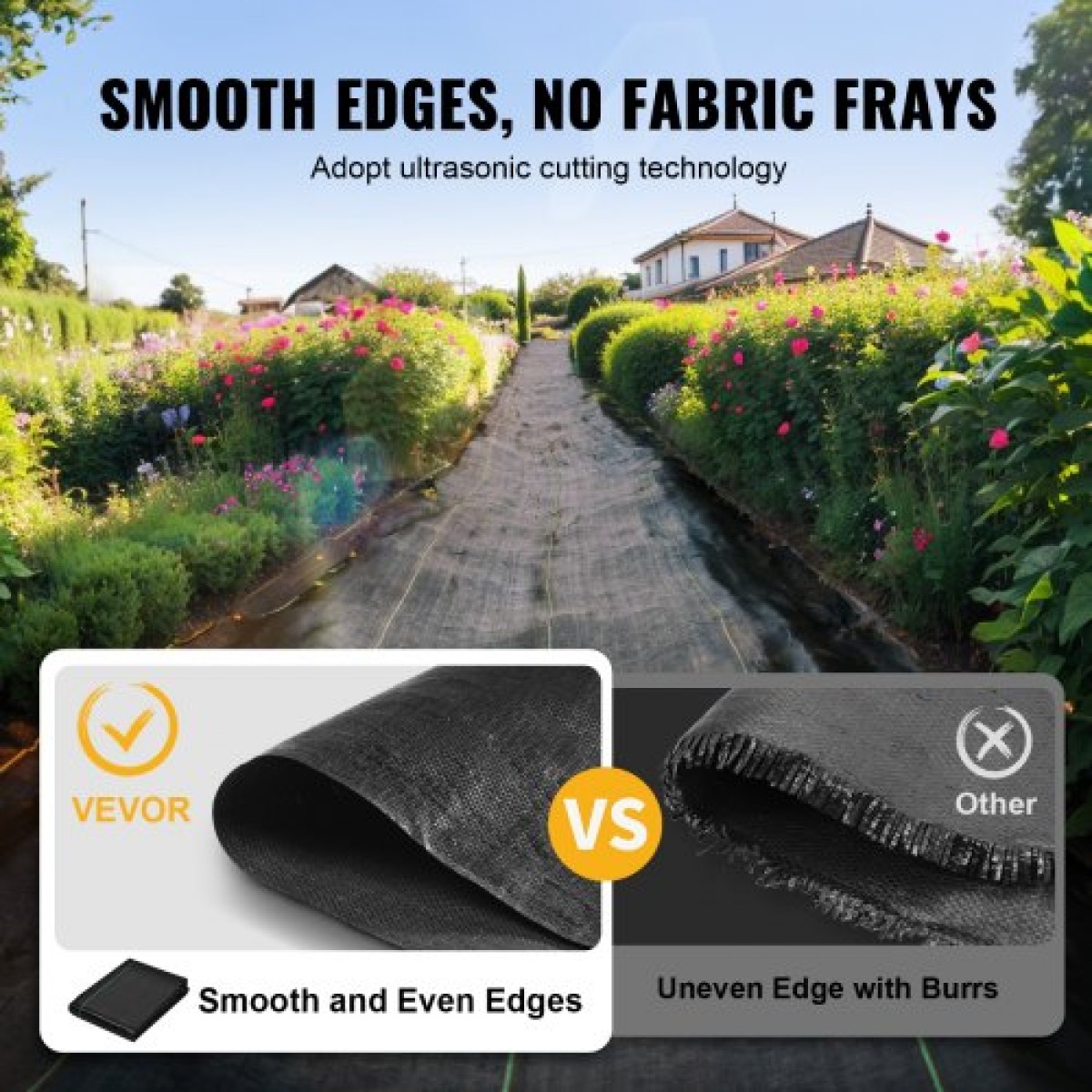 VEVOR Garden Weed Barrier Fabric, 197 g/m² Heavy Duty Landscape Fabric, 120 cm x 3048 cm Weed Block Control for Garden Ground Cover, Υφαντό ύφασμα γεωύφασμα για εξωραϊσμό, κηπουρική, υπόστρωμα, μαύρο