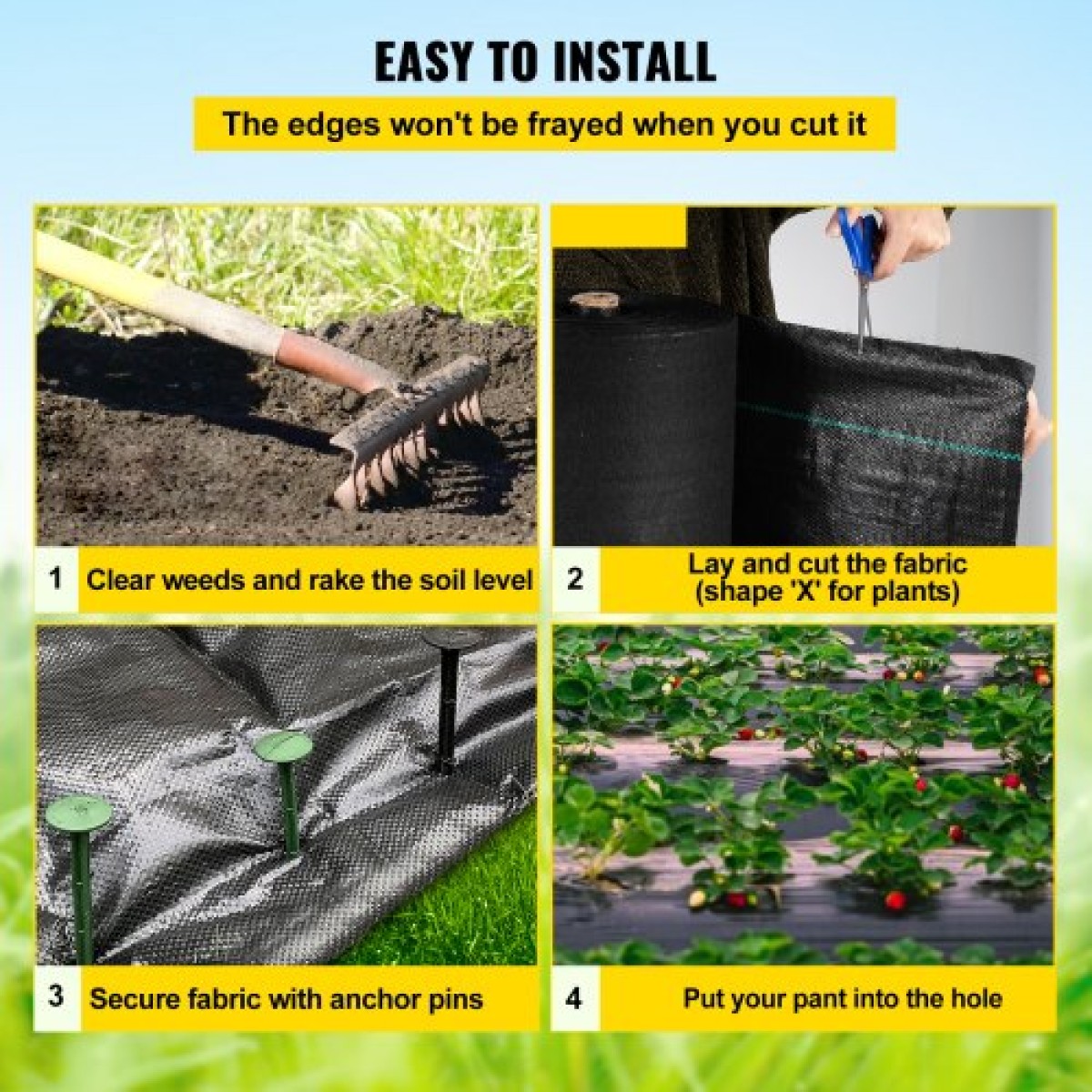 VEVOR Garden Weed Barrier Fabric, 197 g/m² Heavy Duty Landscape Fabric, 120 cm x 3048 cm Weed Block Control for Garden Ground Cover, Υφαντό ύφασμα γεωύφασμα για εξωραϊσμό, κηπουρική, υπόστρωμα, μαύρο