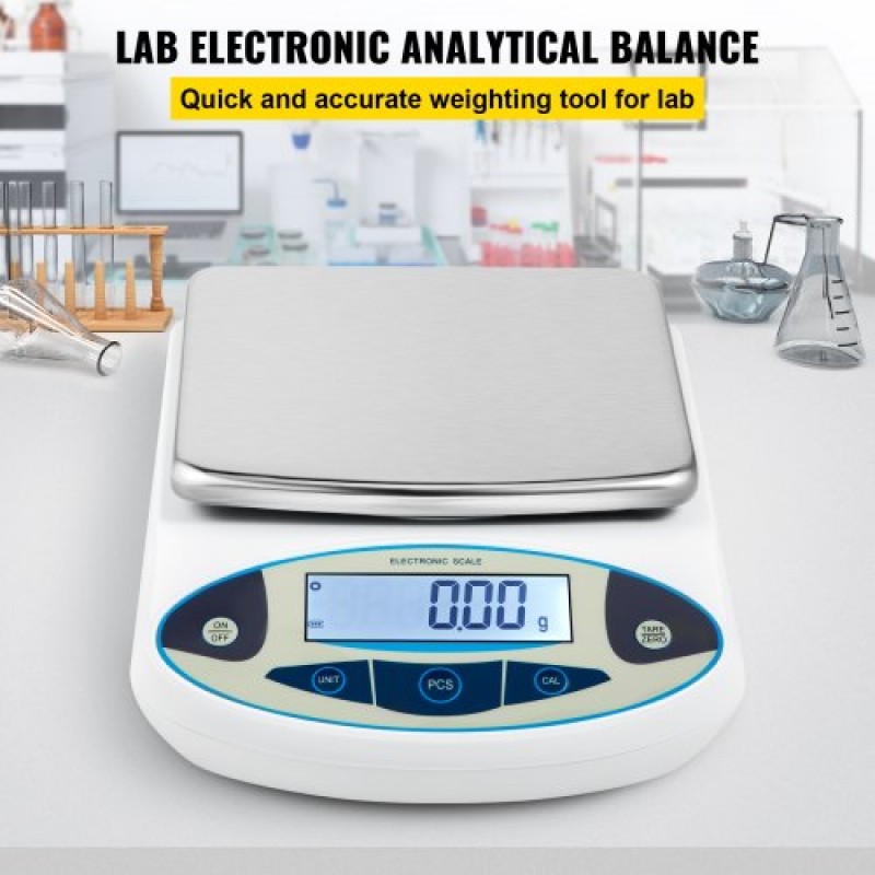VEVOR Analytical Balance, 5000g x 0,01g Accuracy Lab Scale, High Precision Electronic Analytical Balance, 13 Units Conversion, Counting Function, LCD Display, for Lab University Jewelry (5000g, 0,01g)