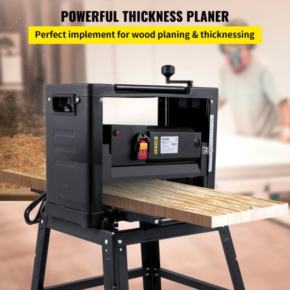 VEVOR Thickness Planer 13-Inch Benchtop Planer 2000W Wood Planer 8000 rpm Woodworking Planer 10 AMP Wood Planer Foldable 6m/min Planing Speed with Iron Stand Dust Exhaust for Woodworking Wooden Plank
