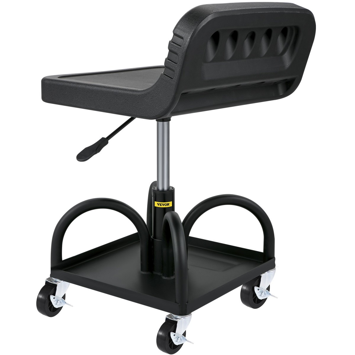 Σκαμπό VEVOR Rolling Garage, χωρητικότητα 300LBS/136 kg, Ρυθμιζόμενο ύψος από 15,7 in/40 cm έως 20,5 in/52,1 cm, Μηχανικό κάθισμα με περιστρεφόμενους τροχούς 360 μοιρών και δίσκο εργαλείων, για συνεργείο, συνεργείο αυτοκινήτων, Μαύρο