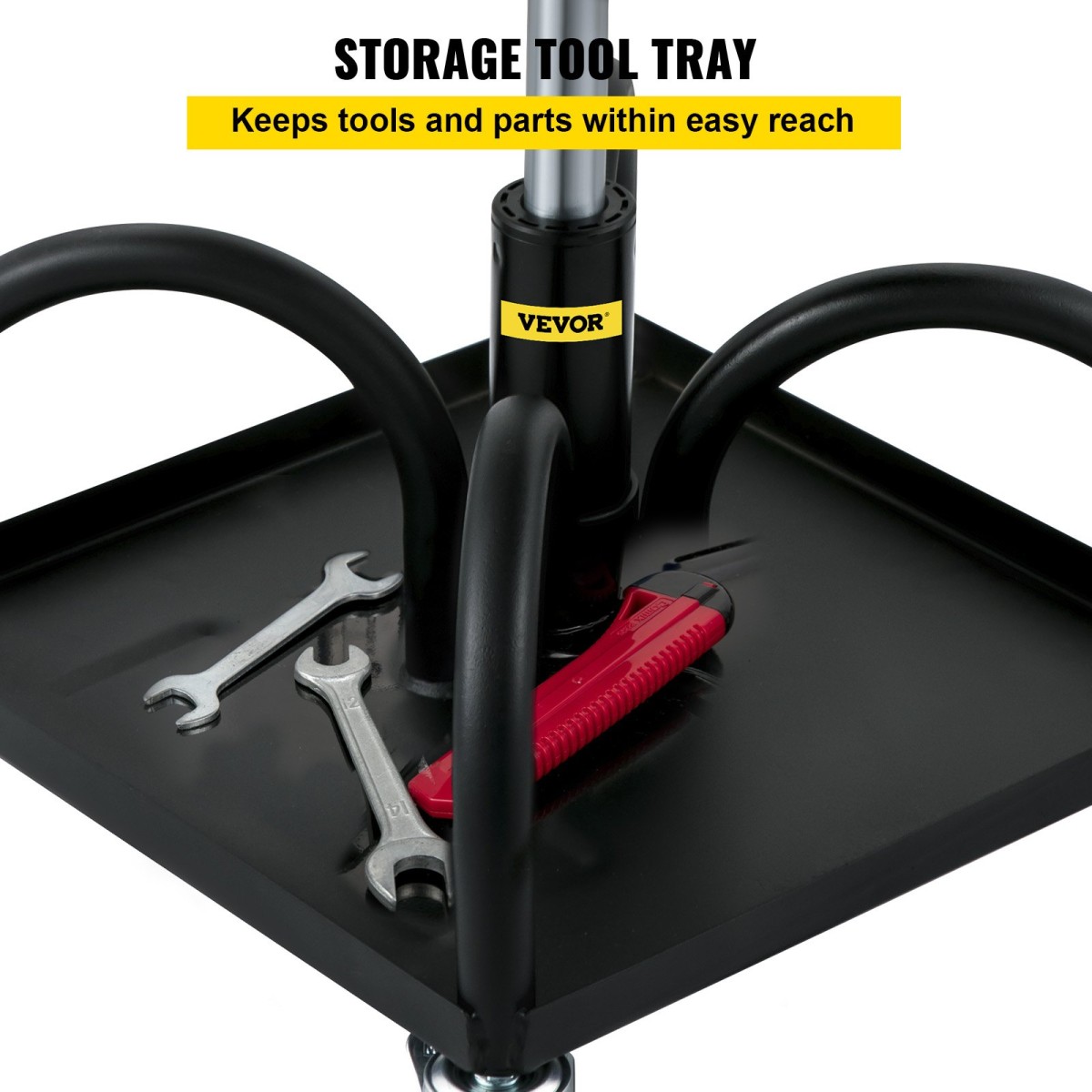 Σκαμπό VEVOR Rolling Garage, χωρητικότητα 300LBS/136 kg, Ρυθμιζόμενο ύψος από 15,7 in/40 cm έως 20,5 in/52,1 cm, Μηχανικό κάθισμα με περιστρεφόμενους τροχούς 360 μοιρών και δίσκο εργαλείων, για συνεργείο, συνεργείο αυτοκινήτων, Μαύρο
