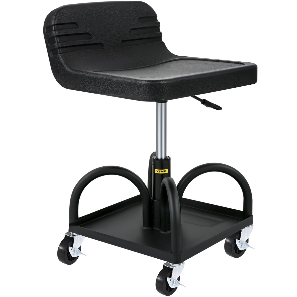 Σκαμπό VEVOR Rolling Garage, χωρητικότητα 300LBS/136 kg, Ρυθμιζόμενο ύψος από 15,7 in/40 cm έως 20,5 in/52,1 cm, Μηχανικό κάθισμα με περιστρεφόμενους τροχούς 360 μοιρών και δίσκο εργαλείων, για συνεργείο, συνεργείο αυτοκινήτων, Μαύρο