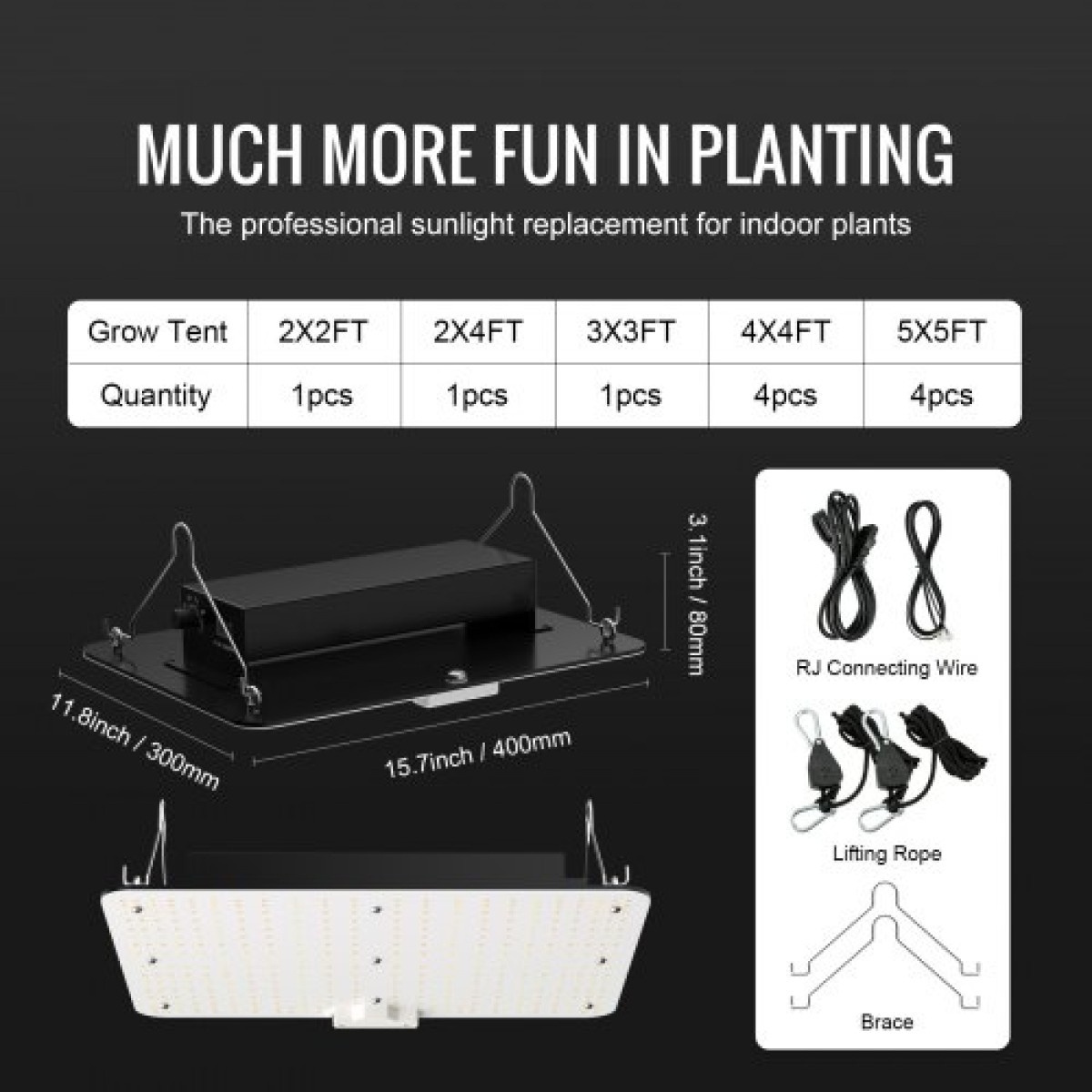 VEVOR LED Grow Light, 150W Full Spectrum Dimmable, High-Yield Samsung 2B1B Diodes Growing Lamp for Indoor Plants Seedling Veg and Bloom Greenhouse Growing, Daisy Chain Driver for 91,4 x 91,4 cm Grow Tent
