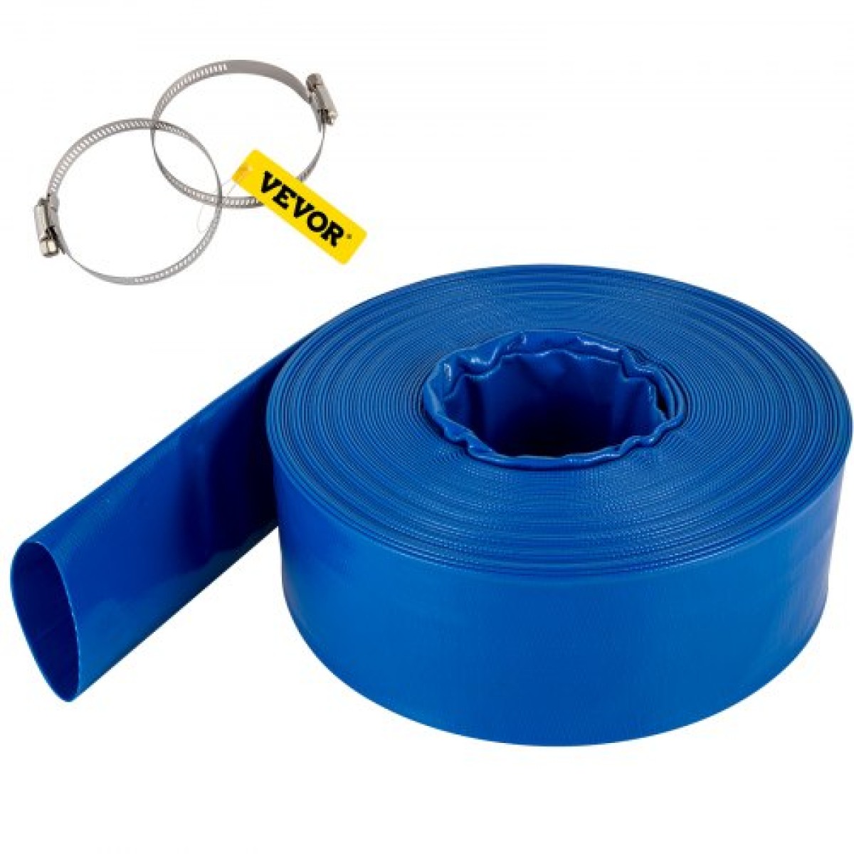 Εύκαμπτος σωλήνας εκκένωσης VEVOR, 76 mm x 32 m, Επίπεδος σωλήνας PVC Lay, Εύκαμπτος σωλήνας αποστράγγισης βαρέως τύπου backwash με σφιγκτήρες, ανθεκτικός στις καιρικές συνθήκες και ανθεκτικός στη διάρρηξη, Ιδανικός για πισίνα και μεταφορά νερού, μπλε