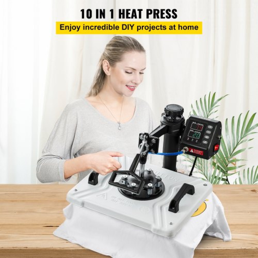VEVOR Heat Press 30,5x38,1 cm 10 σε 1 Heat Press Machine 1000W Heat Pressure with 360° Rotation Swing Away White Heat Press T-Shirt Machine Sublimation Dual-tube Heating for DIY Pens Caps Κούπες και πουκάμισα