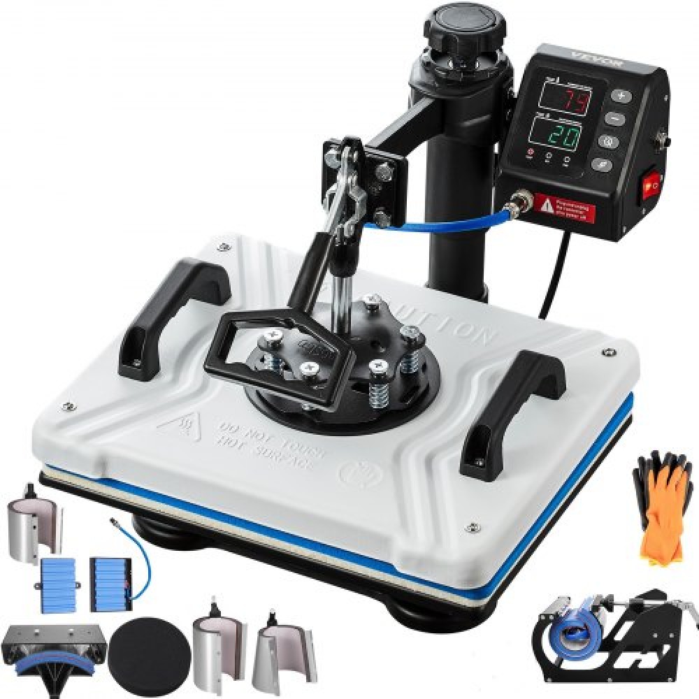 VEVOR Heat Press 30,5x38,1 cm 10 σε 1 Heat Press Machine 1000W Heat Pressure with 360° Rotation Swing Away White Heat Press T-Shirt Machine Sublimation Dual-tube Heating for DIY Pens Caps Κούπες και πουκάμισα