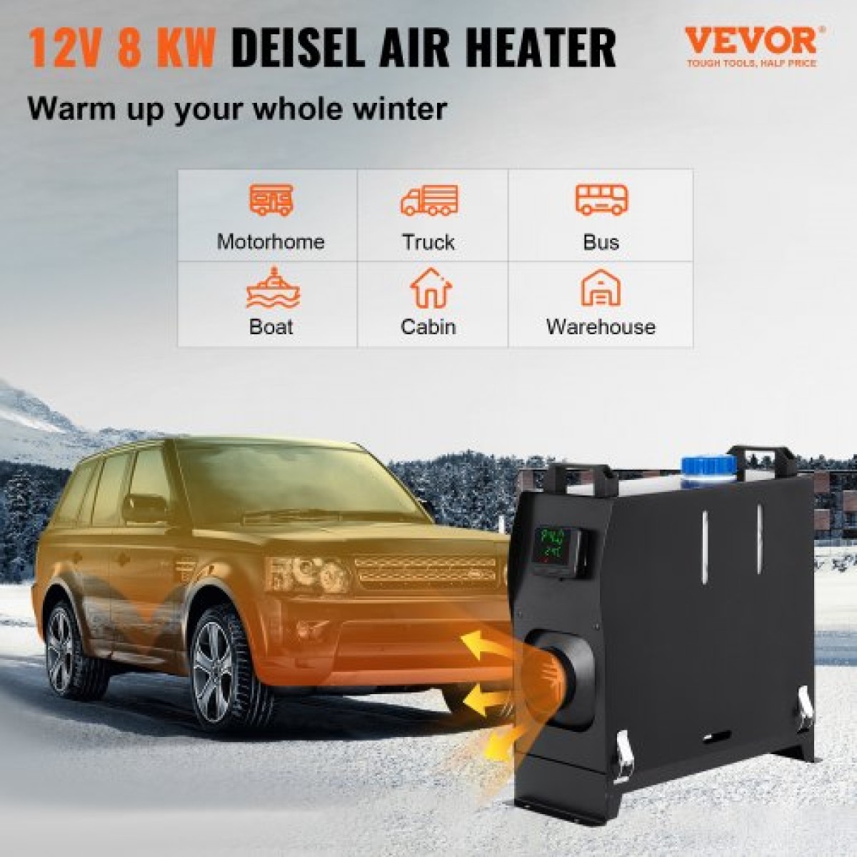 VEVOR 5-8KW Diesel Air Heater, Diesel Heater Parking, All in One Truck Heater 12V, One Outlet Hope, with Black LCD Switch, Fast Heating Diesel Heater, For RV Truck, Boat, Bus, Car Trailer, Caravan