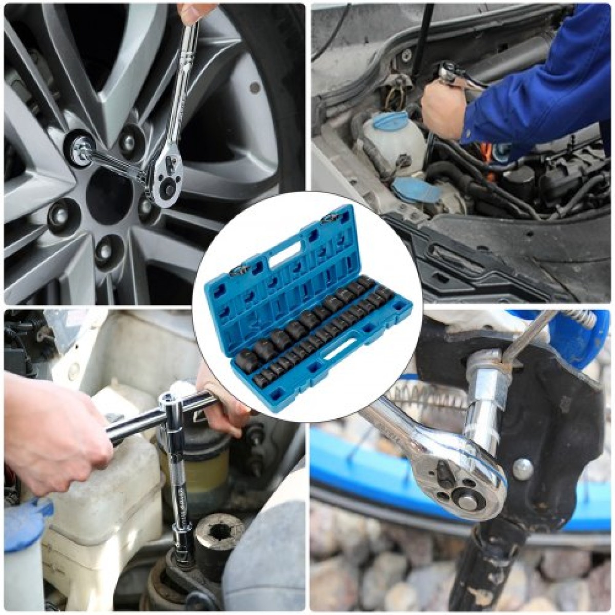 VEVOR Impact Socket Set 1/2 Inches 26 Piece Impact Sockets, Shallow Socket, 6-Point Sockets, Rugged Construction, CR-V, 1/2 Inches Drive Socket Set Impact Metric 10mm - 36mm, with Storage Cage