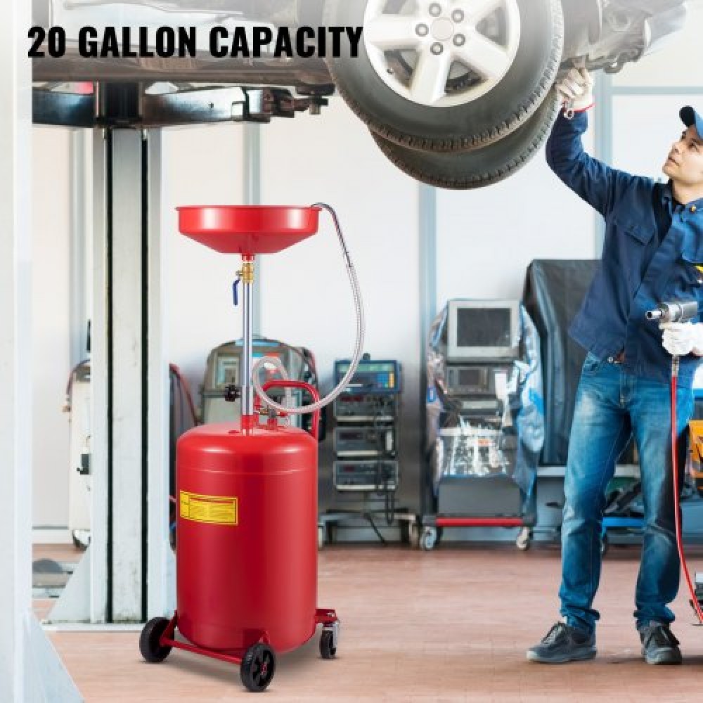VEVOR Waste Oil Drain Tank 80 L Portable Oil Drain Air Operated Drainer Oil Change, Oil Drain Container, Fluid Fuel Transfer Drinage Ρυθμιζόμενο ύψος χοάνης, με τροχό για εύκολη αφαίρεση λαδιού