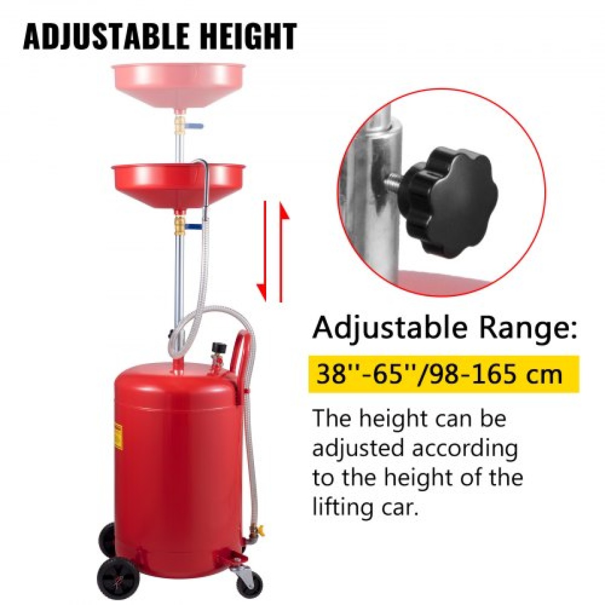 VEVOR Waste Oil Drain Tank 80 L Portable Oil Drain Air Operated Drainer Oil Change, Oil Drain Container, Fluid Fuel Transfer Drinage Ρυθμιζόμενο ύψος χοάνης, με τροχό για εύκολη αφαίρεση λαδιού