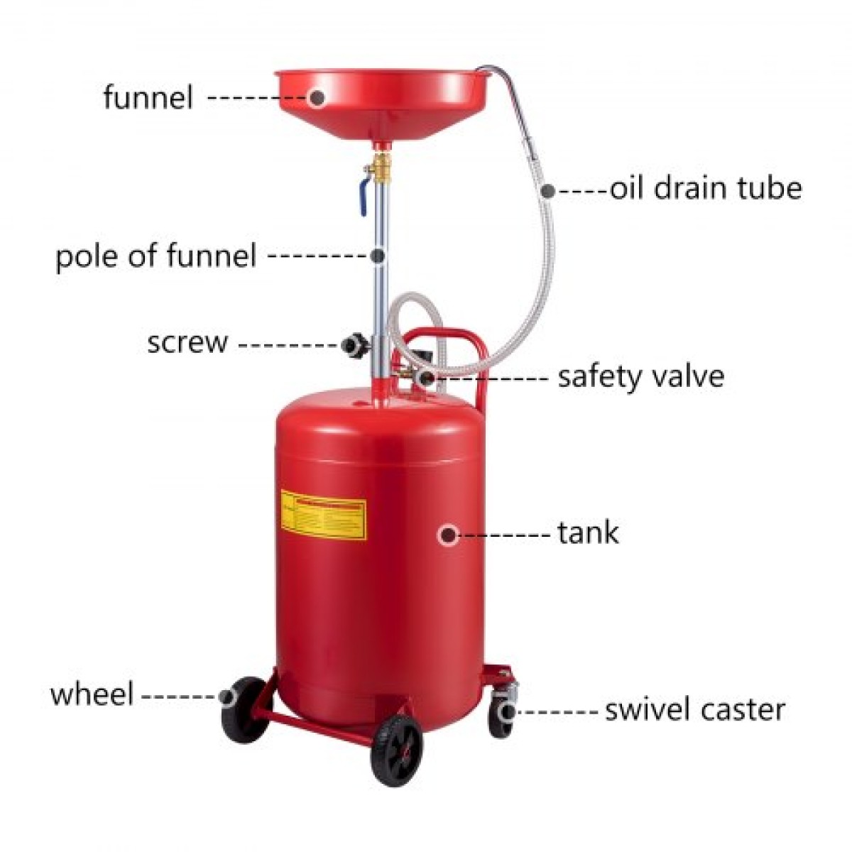 VEVOR Waste Oil Drain Tank 80 L Portable Oil Drain Air Operated Drainer Oil Change, Oil Drain Container, Fluid Fuel Transfer Drinage Ρυθμιζόμενο ύψος χοάνης, με τροχό για εύκολη αφαίρεση λαδιού