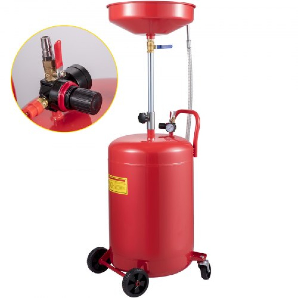 VEVOR Waste Oil Drain Tank 80 L Portable Oil Drain Air Operated Oil Drainer Αλλαγή λαδιού, δοχείο αποστράγγισης λαδιού, ρυθμιζόμενο ύψος χοάνης αποστράγγισης μεταφοράς υγρού καυσίμου, με βαλβίδα ρύθμισης πίεσης