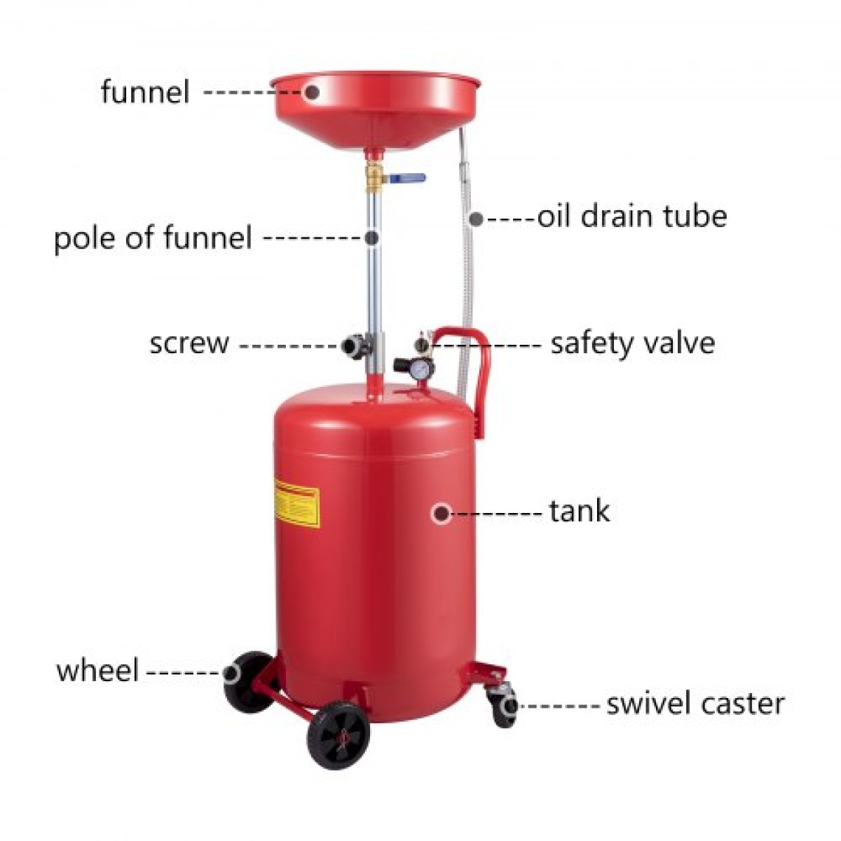 VEVOR Waste Oil Drain Tank 80 L Portable Oil Drain Air Operated Oil Drainer Αλλαγή λαδιού, δοχείο αποστράγγισης λαδιού, ρυθμιζόμενο ύψος χοάνης αποστράγγισης μεταφοράς υγρού καυσίμου, με βαλβίδα ρύθμισης πίεσης