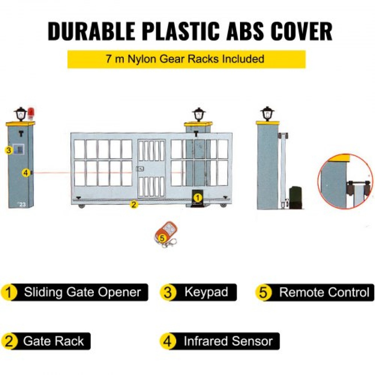 VEVOR Sliding Gate Opener, 1800 KG 7 m, Αυτόματη Συρόμενη Πύλη με 4 Τηλεχειριστήρια & Έλεγχος APP, Electric Rolling Driveway Slide Gate Motor, Complete Gate Operator Hardware System Security Kit