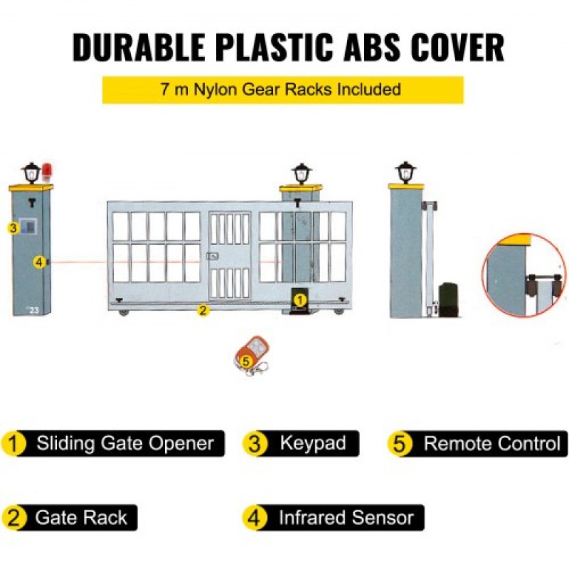 VEVOR Sliding Gate Opener, 1800 KG 7 m, Αυτόματη Συρόμενη Πύλη με 4 Τηλεχειριστήρια & Έλεγχος APP, Electric Rolling Driveway Slide Gate Motor, Complete Gate Operator Hardware System Security Kit