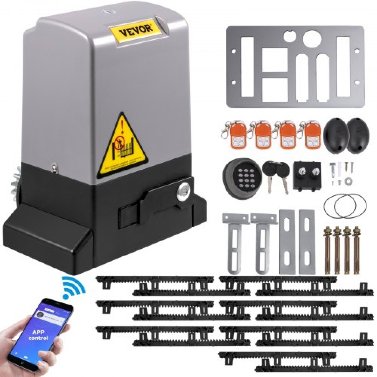 VEVOR Sliding Gate Opener, 1800 KG 7 m, Αυτόματη Συρόμενη Πύλη με 4 Τηλεχειριστήρια & Έλεγχος APP, Electric Rolling Driveway Slide Gate Motor, Complete Gate Operator Hardware System Security Kit