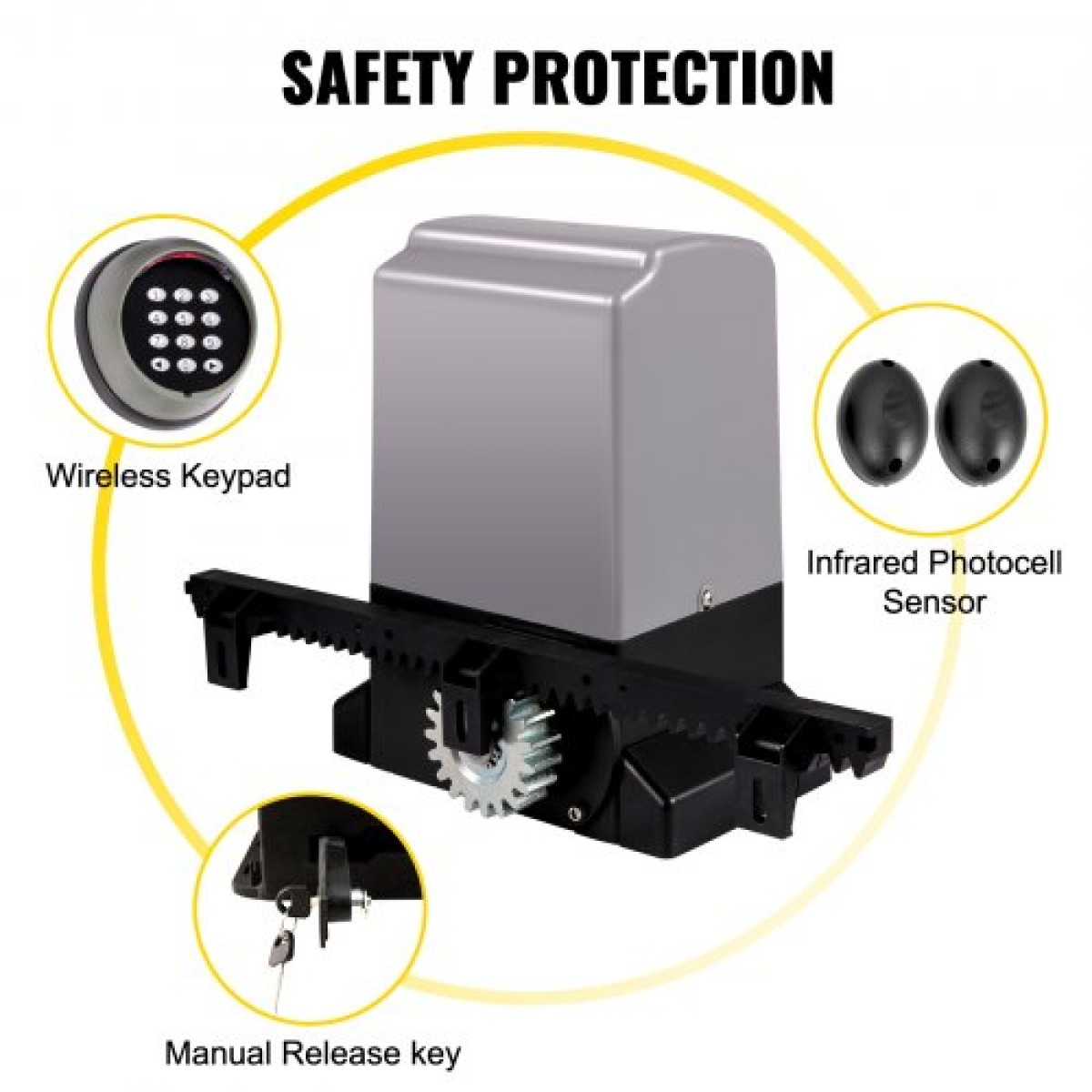 VEVOR Sliding Gate Opener, 1800 KG 5 m, Αυτόματη Συρόμενη Πύλη με 4 Τηλεχειριστήρια & Έλεγχος APP, Electric Rolling Driveway Slide Gate Motor, Complete Gate Operator Hardware System Security Kit