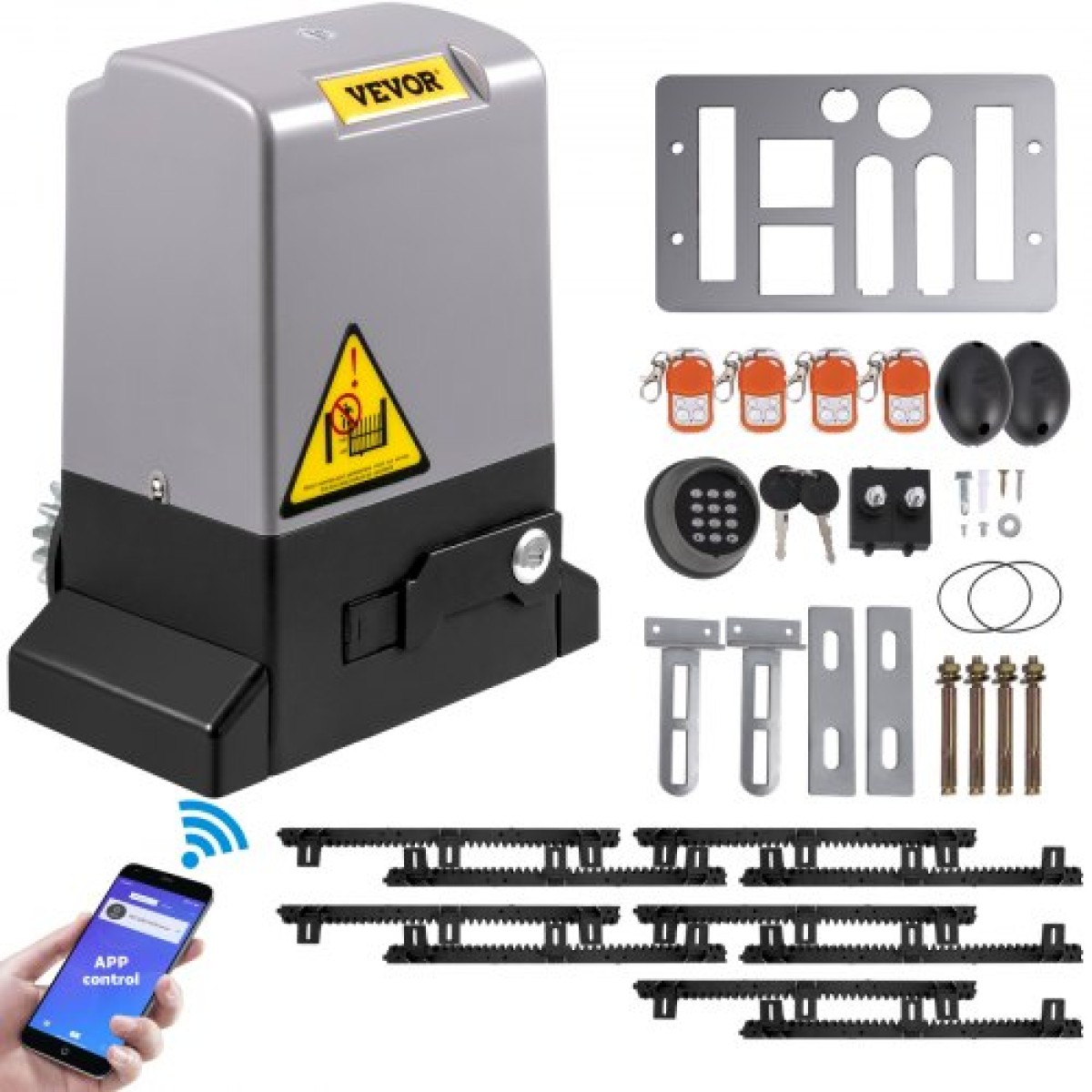 VEVOR Sliding Gate Opener, 1800 KG 5 m, Αυτόματη Συρόμενη Πύλη με 4 Τηλεχειριστήρια & Έλεγχος APP, Electric Rolling Driveway Slide Gate Motor, Complete Gate Operator Hardware System Security Kit