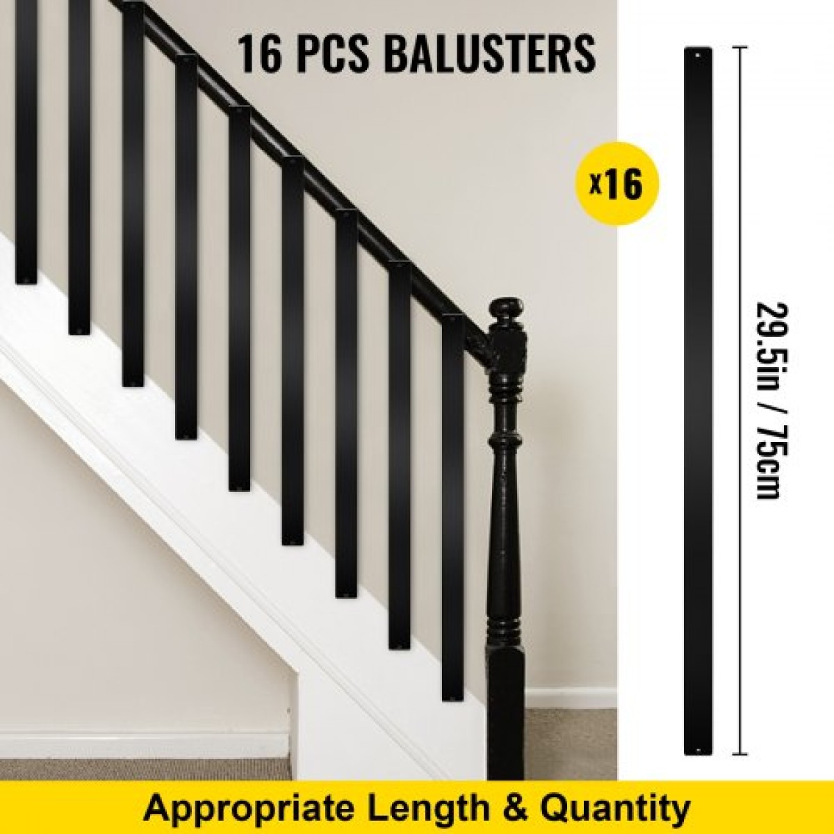Κάγκελα VEVOR Deck, 16 Pack Metal Deck Spindles, 29,5\"x1\" Staircase Baluster με βίδες, κιγκλίδωμα καταστρώματος από κράμα αλουμινίου για ξύλο και σύνθετο κατάστρωμα, κομψό κιγκλίδωμα για εξωτερική βεράντα στο κατάστρωμα σκάλας