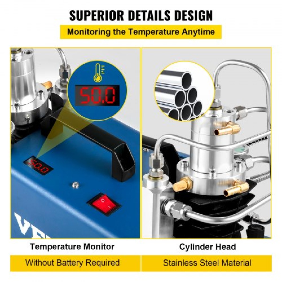 Συμπιεστής υψηλής πίεσης VEVOR, 4500PSI/30MPA Αεροσυμπιεστής υψηλής πίεσης, 1800W 220V Αυτόματος συμπιεστής αεροβόλου ανακούφισης πίεσης Κατάλληλος για αεροβόλο τουφέκι Paintball, Τυφέκιο PCP, Μπουκάλι κατάδυσης