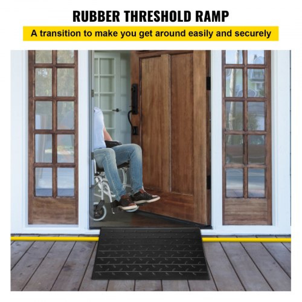 VEVOR Rubber Threshold Ramp, 3" Rise Threshold Ramp Doorway, 3 Channels Cord Cover Rubber Solid Threshold Ramp, Rubber Angled Entry Rated 2200 Lbs Load Capacity for Wheelchair and Scooter