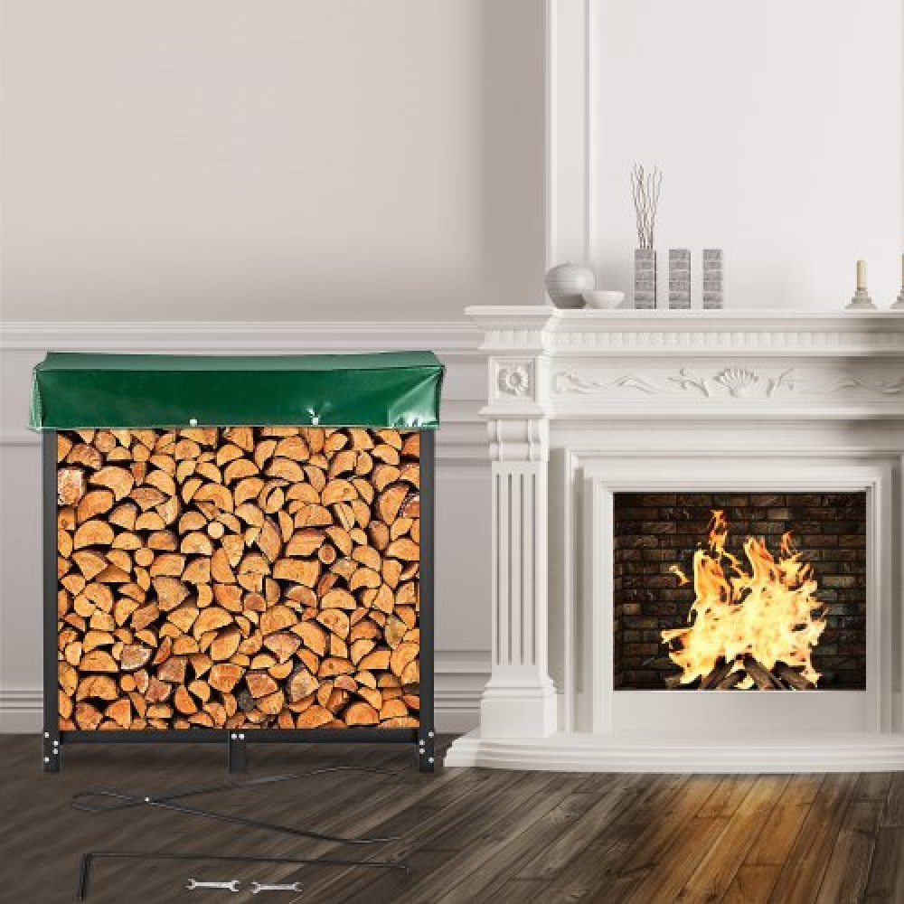 VEVOR Firewood Log Rack, 6ft Firewood Rack Outdoor, Black Firewood Rack stand, Steel Outdoor Wood Rack, Firewood Log Holder with Load Capacity 1300lbs, Firewood Rack with Cover & Fireplace Tool Set
