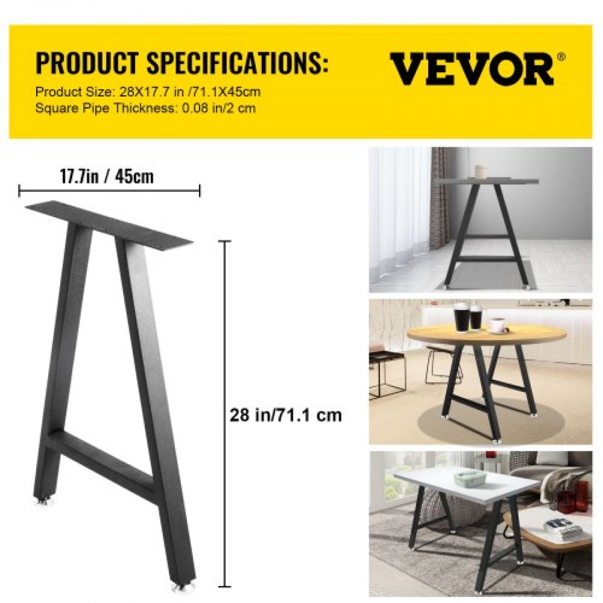 VEVOR Μεταλλικά πόδια τραπεζιού 28 x 17,7 ιντσών σε σχήμα Α, σετ ποδιών γραφείου με 2 πόδια πάγκου βαρέως τύπου με επίστρωση πολυουρεθάνης, πόδια επίπλων με προστατευτικά δαπέδου, πόδια τραπεζιού σαλονιού από σφυρήλατο σίδερο για το σπίτι DIY Bla