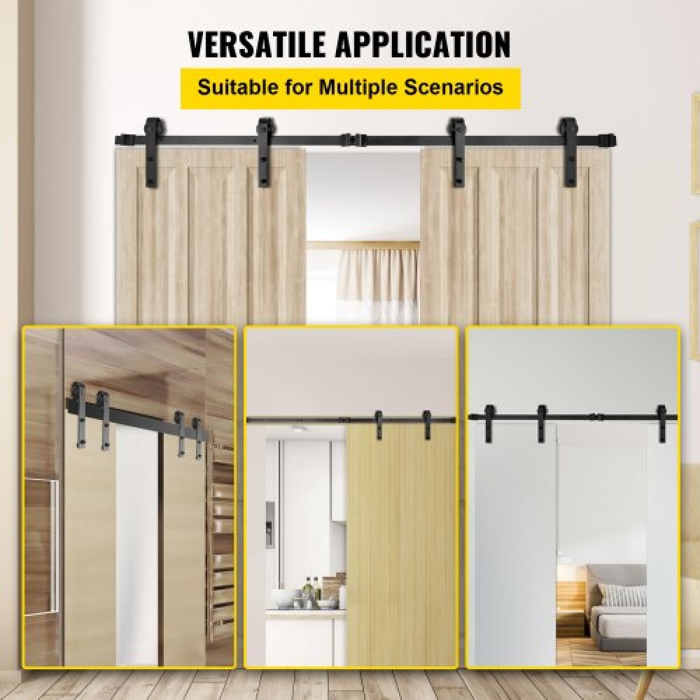 VEVOR Sliding Barn Door Hardware Kit, 365,8 cm Barn Door Kit, 149,7 kg φέρον κιτ Double Barn Door Hardware, Carbon Steel Barn Door Track, Darn door for 4,0-4,5 cm Thickness & 182,9 cm Wide Door Panel