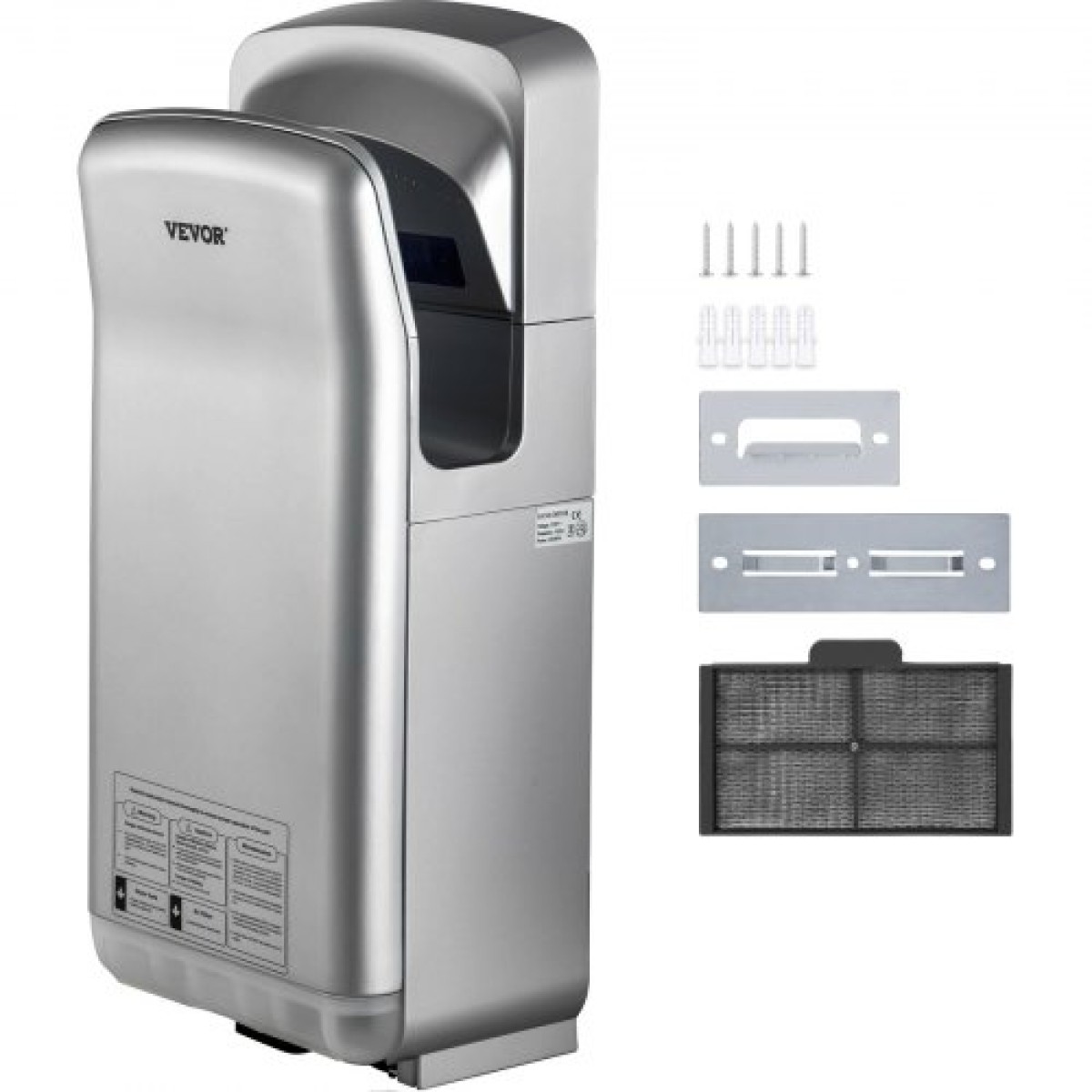 VEVOR Jet Hand Dryer, Premium Electric Commercial Blade Hand Dryer, ABS Air Dryer Hand with HEPA Filtration Mount Hand Dryer, 2000W 220V Vertical dryer, High-Speed ​​Automatic Infrared Silver