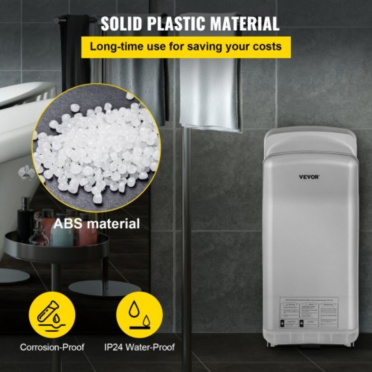 VEVOR Jet Hand Dryer, Premium Electric Commercial Blade Hand Dryer, ABS Air Dryer Hand with HEPA Filtration Mount Hand Dryer, 2000W 220V Vertical dryer, High-Speed ​​Automatic Infrared Silver