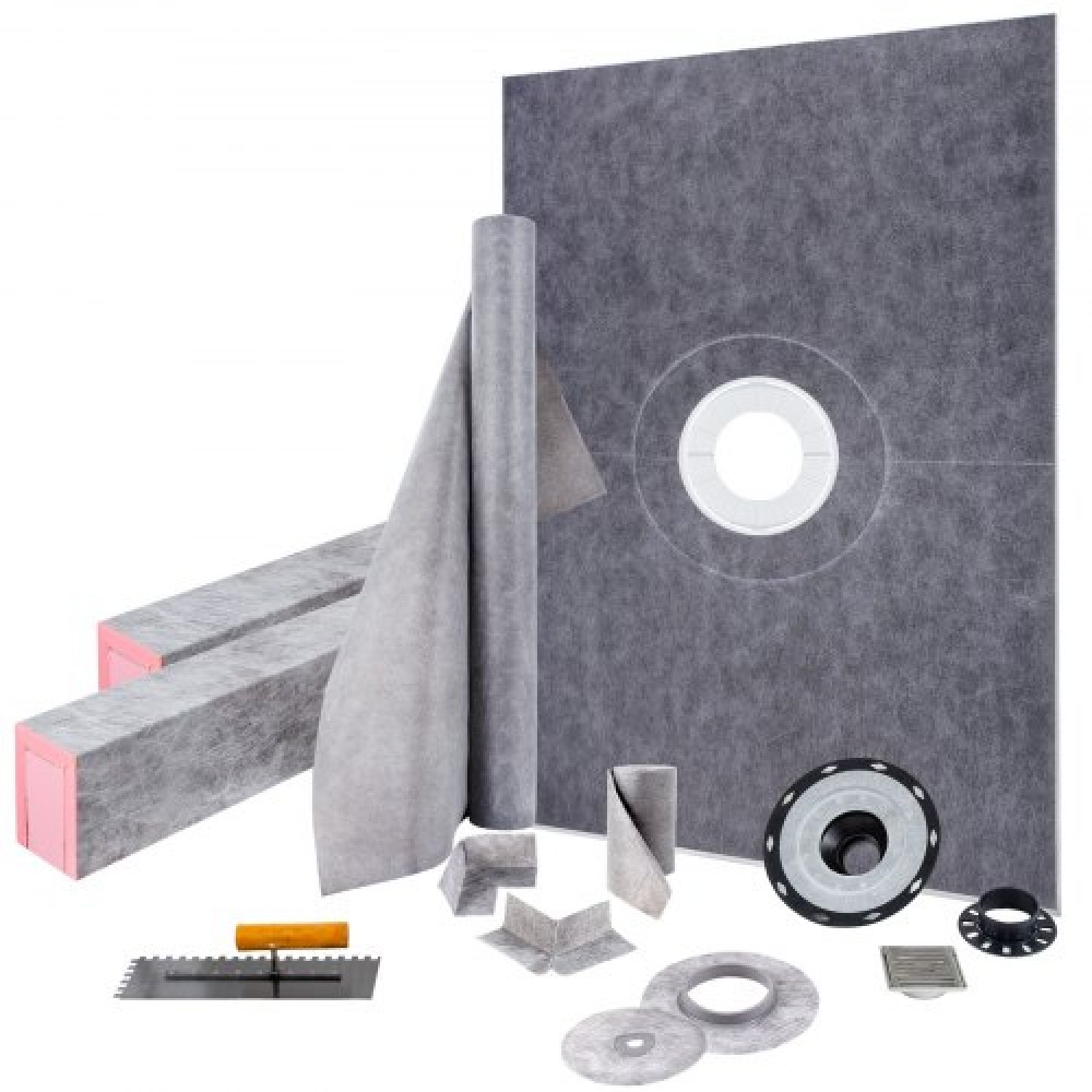 Σετ κρασιού ντους VEVOR, 38" x 60" ABS Αδιάβροχη επικάλυψη κρασιού ντους με 4" ABS κεντρική φλάντζα συγκόλλησης, σχάρα και μυστρί από ανοξείδωτο χάλυβα 4 ιντσών, κομμένη πλάκα ντους, φόρμα ντους για μπάνιο