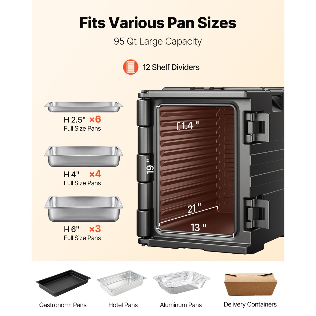 Βάση μεταφοράς φαγητού VEVOR Insulated, Hot Box 90 L για Catering, LLDPE Food Box Carrier με διπλές πόρπες, Front Loading Food Warner με λαβές, Stackable End Loader για εστιατόριο, κυλικείο, κ.λπ. Bla