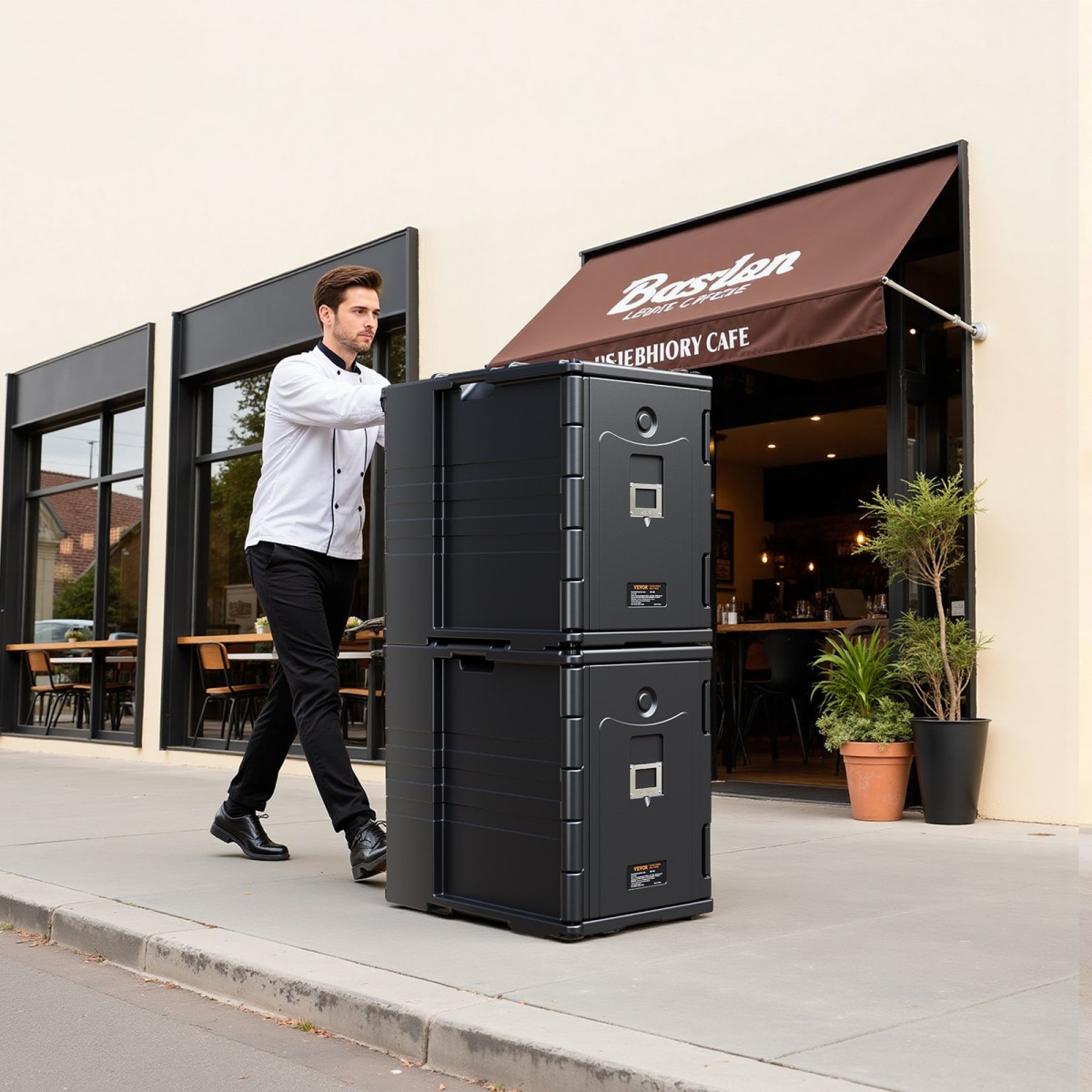 Βάση μεταφοράς φαγητού VEVOR Insulated, Hot Box 90 L για Catering, LLDPE Food Box Carrier με διπλές πόρπες, Front Loading Food Warner με λαβές, Stackable End Loader για εστιατόριο, κυλικείο, κ.λπ. Bla