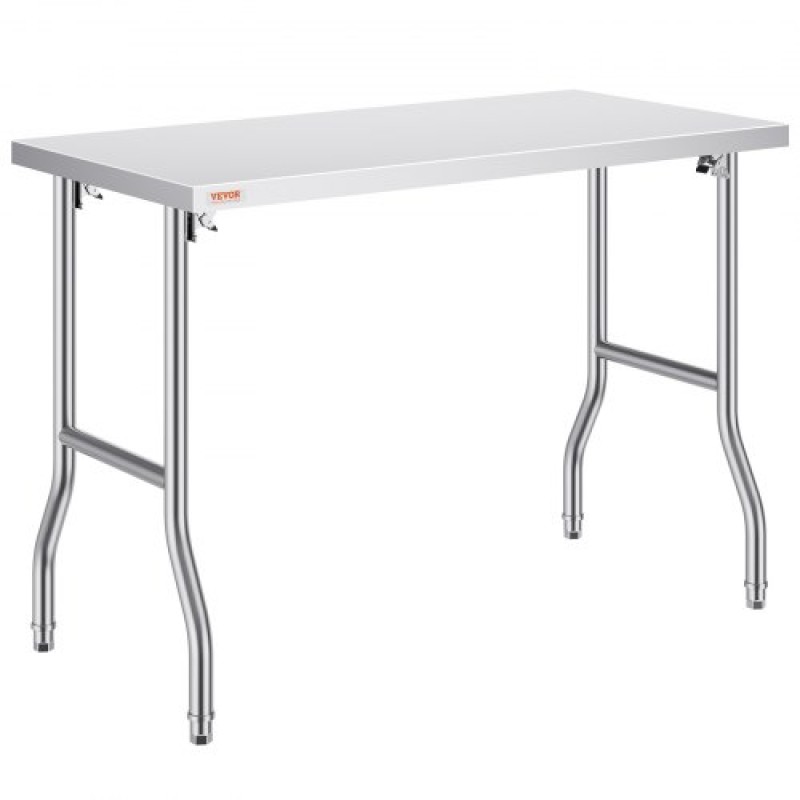 VEVOR Commercial Table Workstation 121,9x61 cm Πτυσσόμενο Εμπορικό Τραπέζι Προετοιμασίας, Πτυσσόμενο τραπέζι από ανοξείδωτο ατσάλι βαρέως τύπου με φορτίο 299,8 kg, Τραπέζι εργασίας κουζίνας, Ασημένιο Stainless Steel Kitchen Island