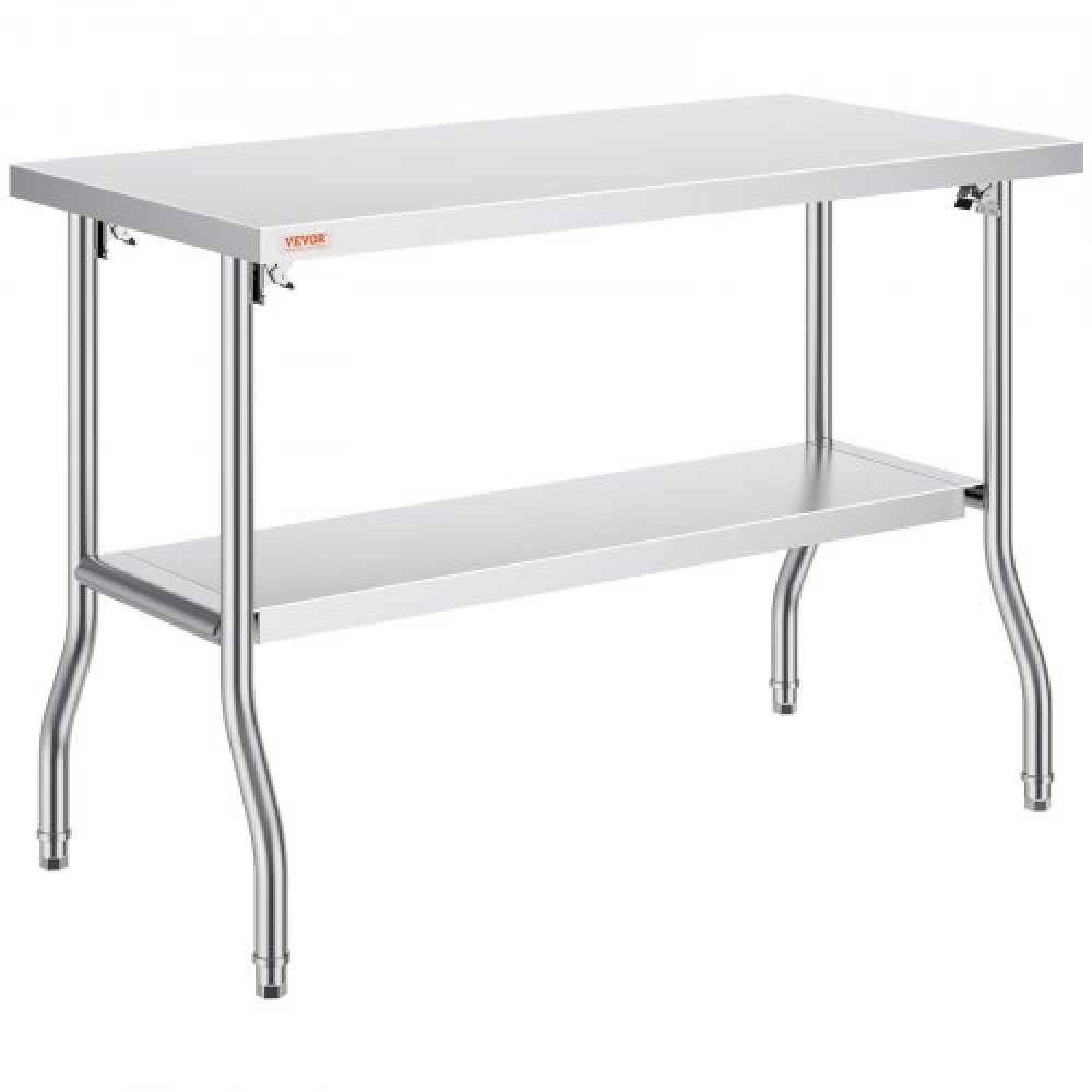 VEVOR Commercial τραπέζι εργασίας 121,9x61 cm Πτυσσόμενο Εμπορικό τραπέζι προετοιμασίας, Πτυσσόμενο τραπέζι από ανοξείδωτο ατσάλι βαρέως τύπου με φορτίο 350,2 kg, Τραπέζι εργασίας κουζίνας, Ασημί Stainless Steel Kitchen Island
