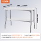 VEVOR Commercial τραπέζι εργασίας 121,9x61 cm Πτυσσόμενο Εμπορικό τραπέζι προετοιμασίας, Πτυσσόμενο τραπέζι από ανοξείδωτο ατσάλι βαρέως τύπου με φορτίο 350,2 kg, Τραπέζι εργασίας κουζίνας, Ασημί Stainless Steel Kitchen Island