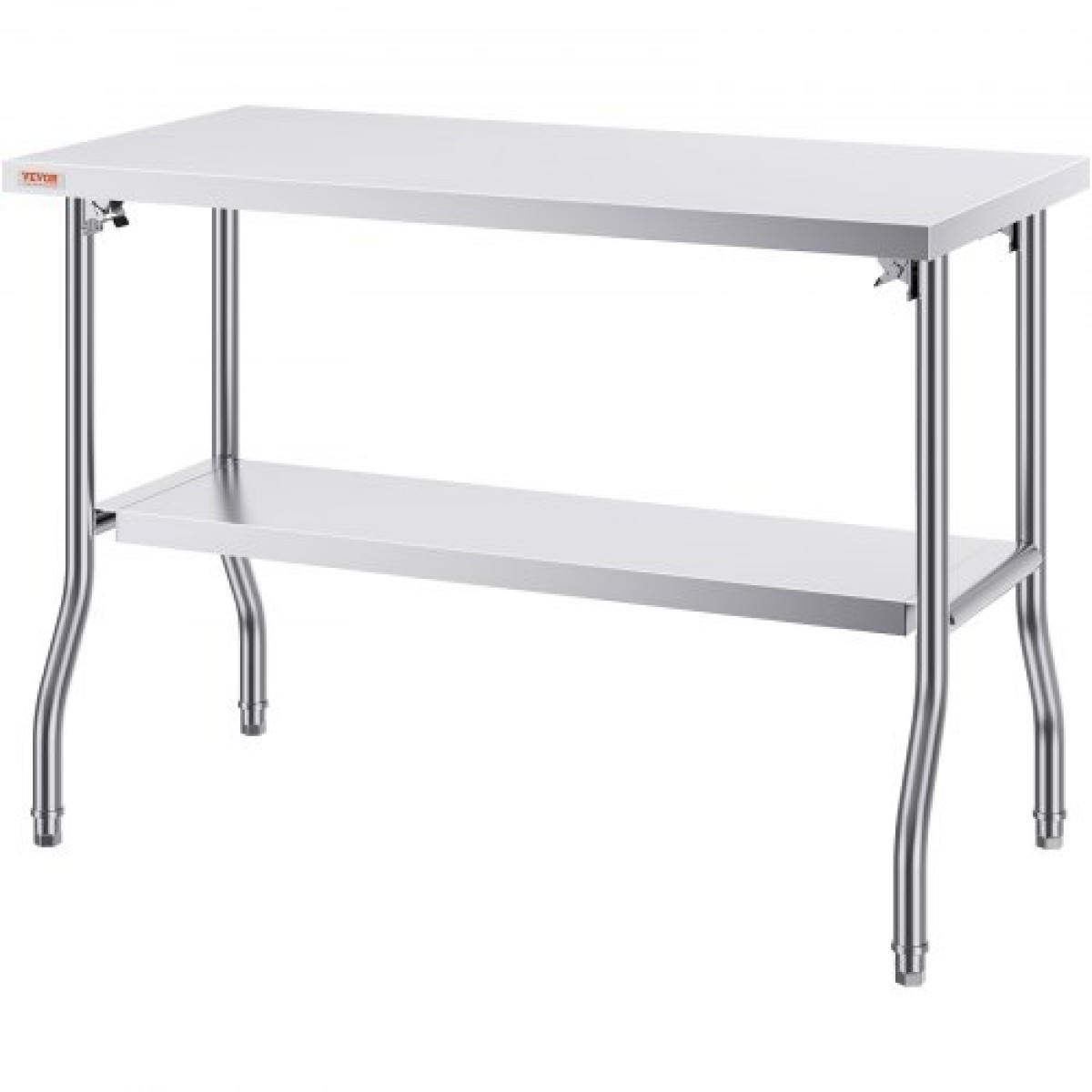 VEVOR Commercial τραπέζι εργασίας 121,9x61 cm Πτυσσόμενο Εμπορικό τραπέζι προετοιμασίας, Πτυσσόμενο τραπέζι από ανοξείδωτο ατσάλι βαρέως τύπου με φορτίο 350,2 kg, Τραπέζι εργασίας κουζίνας, Ασημί Stainless Steel Kitchen Island