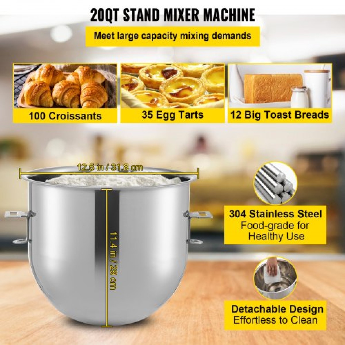 Μίξερ VEVOR Commercial Stand, Μπολ από ανοξείδωτο ατσάλι 20 Qt, 1100W 2 σε 1 Πολυλειτουργικό ηλεκτρικό μίξερ τροφίμων με μηχανή κοπής κρέατος & 3 ταχύτητες, Περιλαμβάνεται χτυπητήρι με γάντζο ζύμης, ιδανικό για πιτσαρία αρτοποιίας