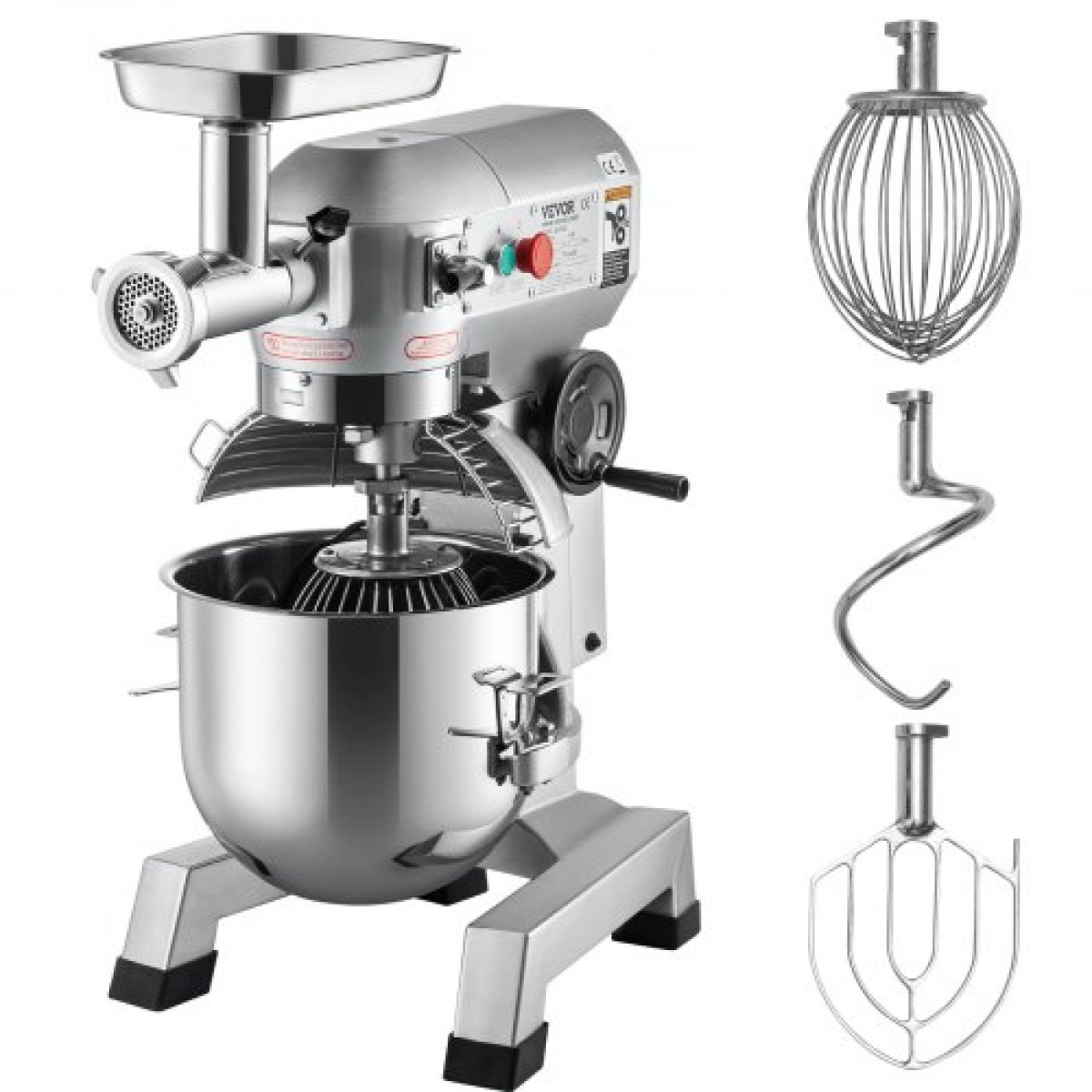 Μίξερ VEVOR Commercial Stand, Μπολ από ανοξείδωτο ατσάλι 20 Qt, 1100W 2 σε 1 Πολυλειτουργικό ηλεκτρικό μίξερ τροφίμων με μηχανή κοπής κρέατος & 3 ταχύτητες, Περιλαμβάνεται χτυπητήρι με γάντζο ζύμης, ιδανικό για πιτσαρία αρτοποιίας