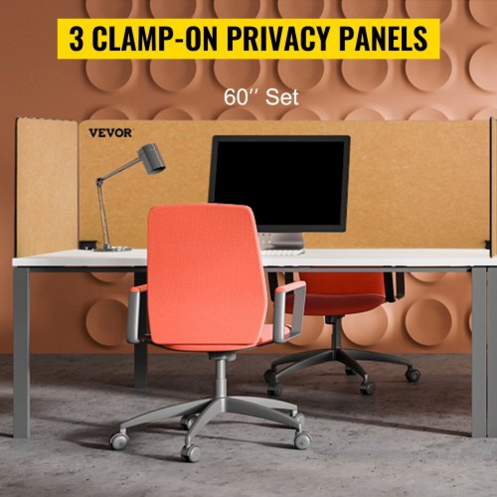 VEVOR Desk Divider 60'' Desk Privacy Panel, 3 Panels Privacy Acoustic Panel, Sound Absorbing Acoustic Privacy Panel, Reduce Noise and Visual Distractions, Lightweight Clamp-on Divider Yellow