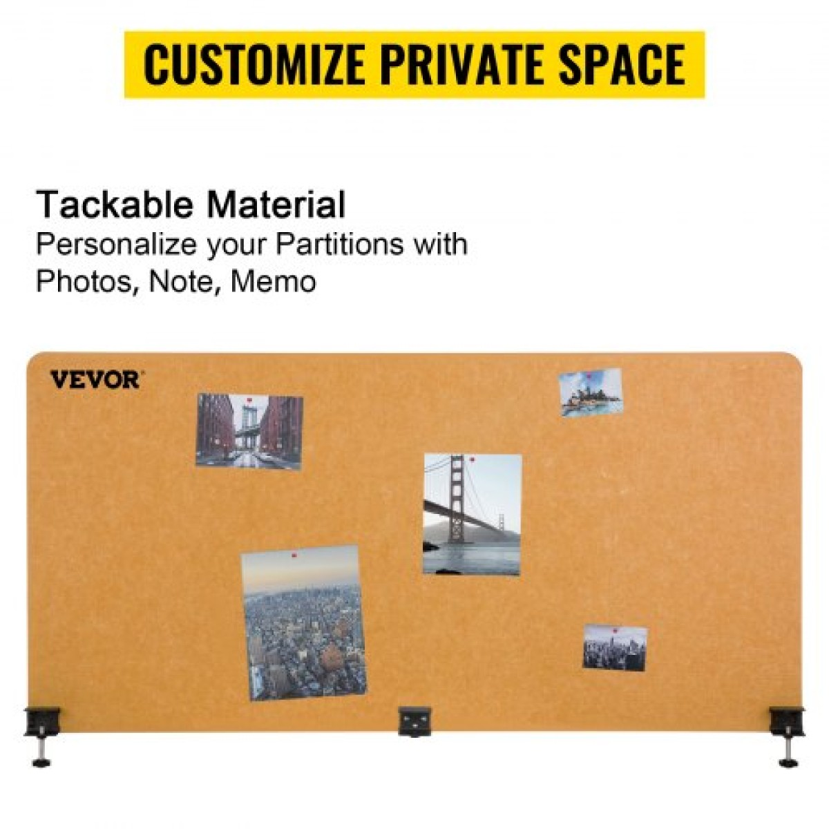 VEVOR Desk Divider 60'' Desk Privacy Panel, 3 panels Privacy Acoustic panel, Sound Absorbing Acoustic Privacy panel, Μειώστε το θόρυβο και τις οπτικές περισπασμούς, Ελαφρύ κίτρινο διαχωριστικό με σφιγκτήρα
